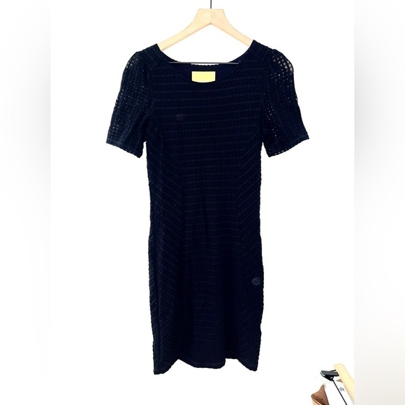 MAEVE Anthropologie Sheath Mini Dress Women’s Navy Blue Textured Short Sleeve XS - Picture 7 of 11